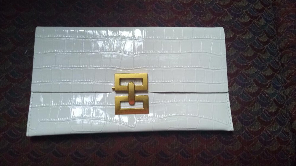 White Croc Embossed Clutch Bag Gold Turn Lock..Access
